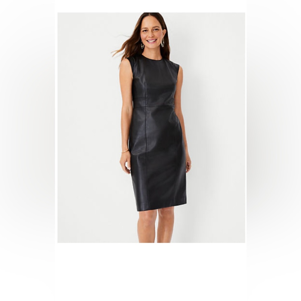 Ann Taylor Faux Leather Cap Sleeve Sheath Dress